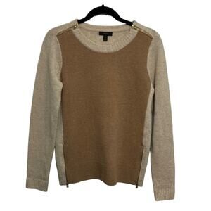 J. Crew Camel Color Block Crewneck Sweater with Gold Zippers size small